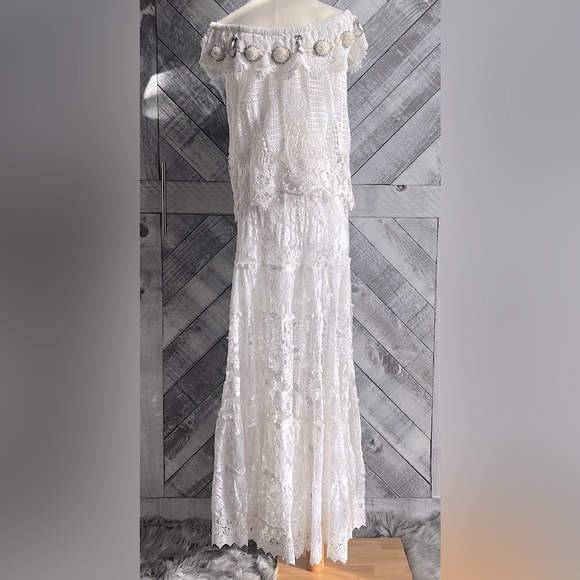 BOSTON PROPER NWOT LACE OFF-SHOULDER MAXI DRESS SIZE SMALL - Picture 7 of 8